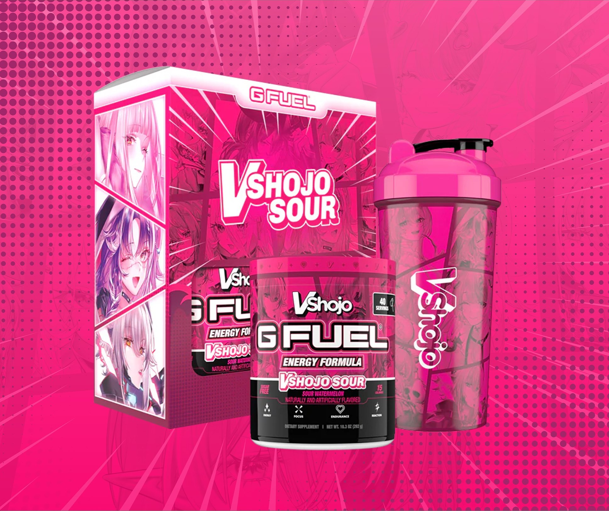VShojo Sour retail box, tub and shaker